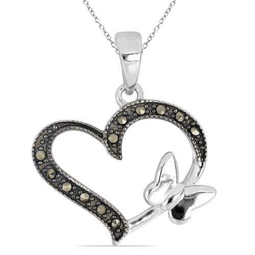 BUY AUSTRIAN MARCASITE GEMSTONE HEART PENDANT IN STERLING SILVER